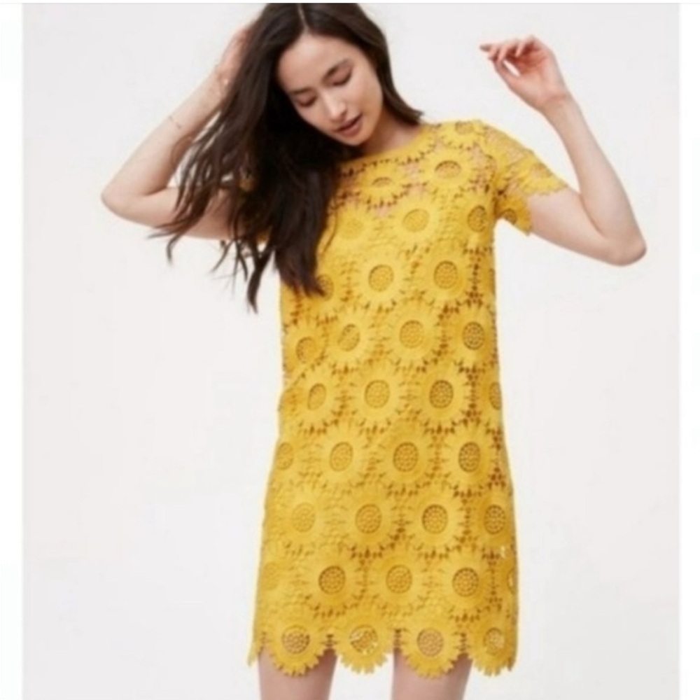 Ann Taylor LOFT Women’s Golden Yellow Floral Lace Sheath Dress Size 6
